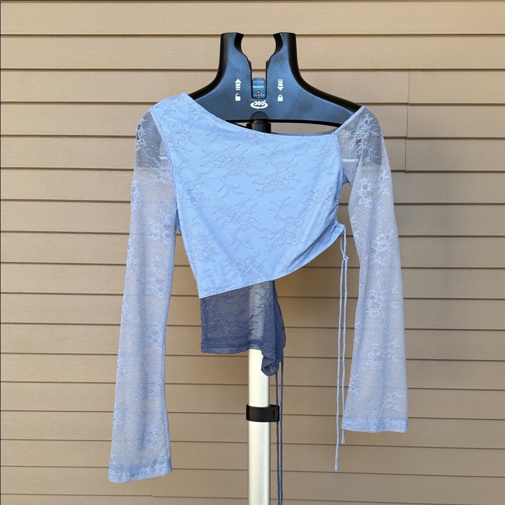 White Fox Boutique Light Blue Lace Asymmetrical Top